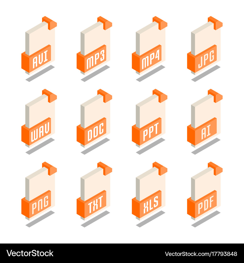 Simple set of file format 3d isometric icons vector image