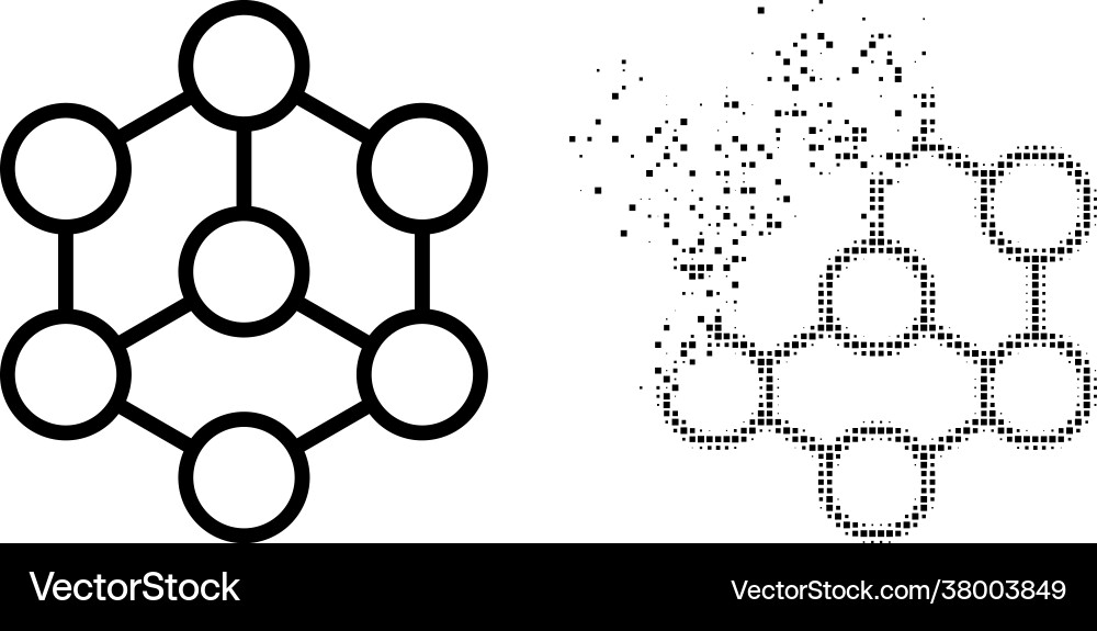 Dissolving dot and original blockchain icon Dissolving dot and original blockchain icon Vector Image