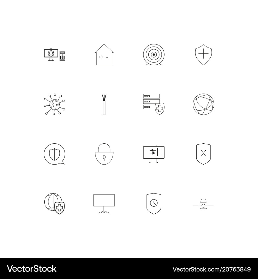 Internet security linear thin icons set outlined vector image