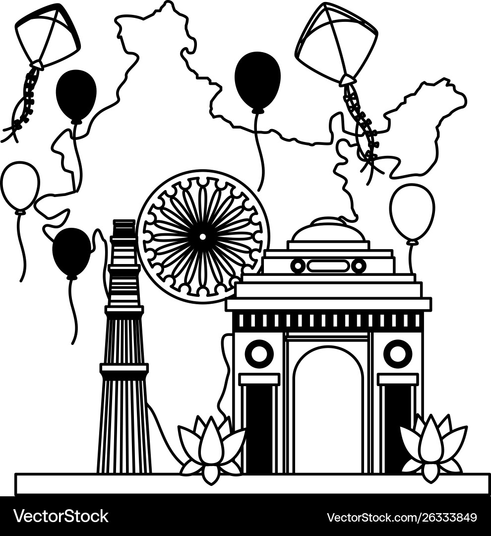 Map with indian flag and gate building vector image