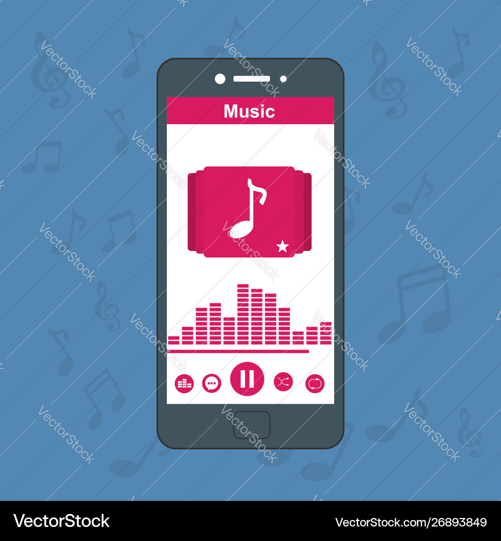Media player application app template with flat Vector Image