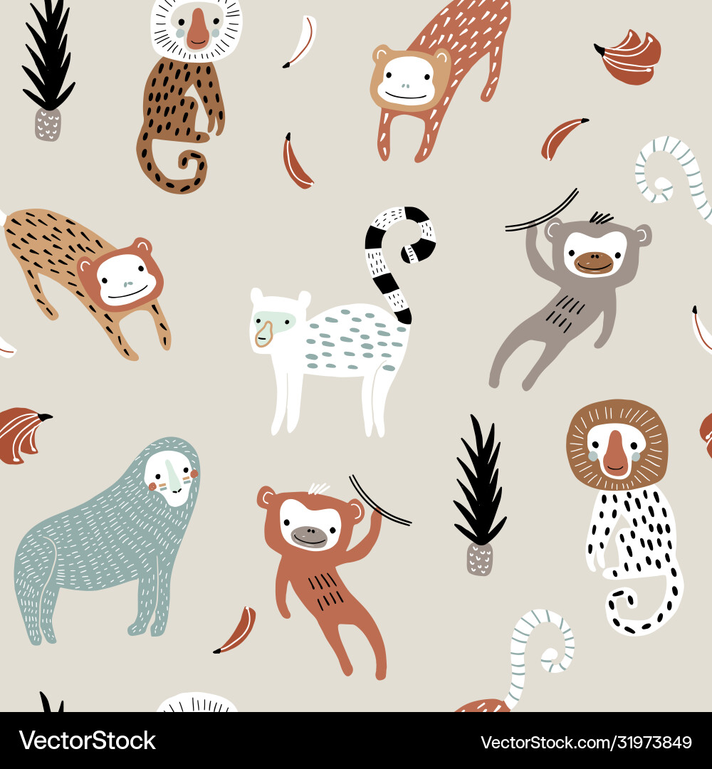 Monkey Jungle Pattern vector image