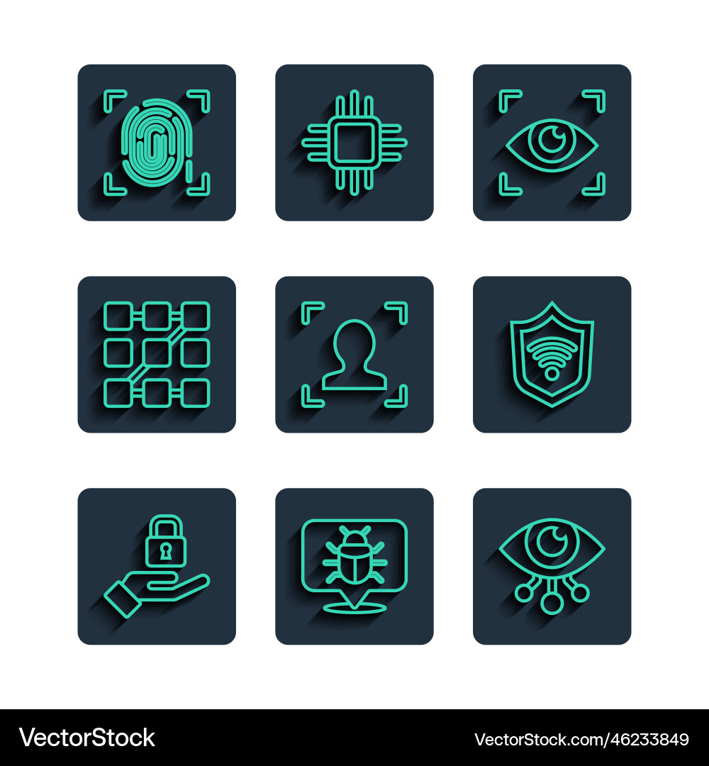 Set line lock in hand system bug eye scan face Vector Image
