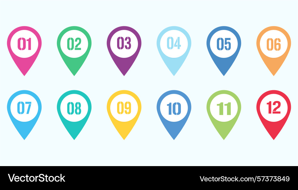 Set of number bullet point markers 1 to 12 Set of number bullet point markers 1 to 12 Vector Image