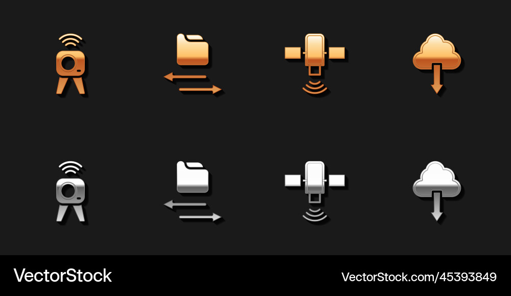 Set web camera transfer files satellite and cloud Set web camera transfer files satellite and cloud vector image