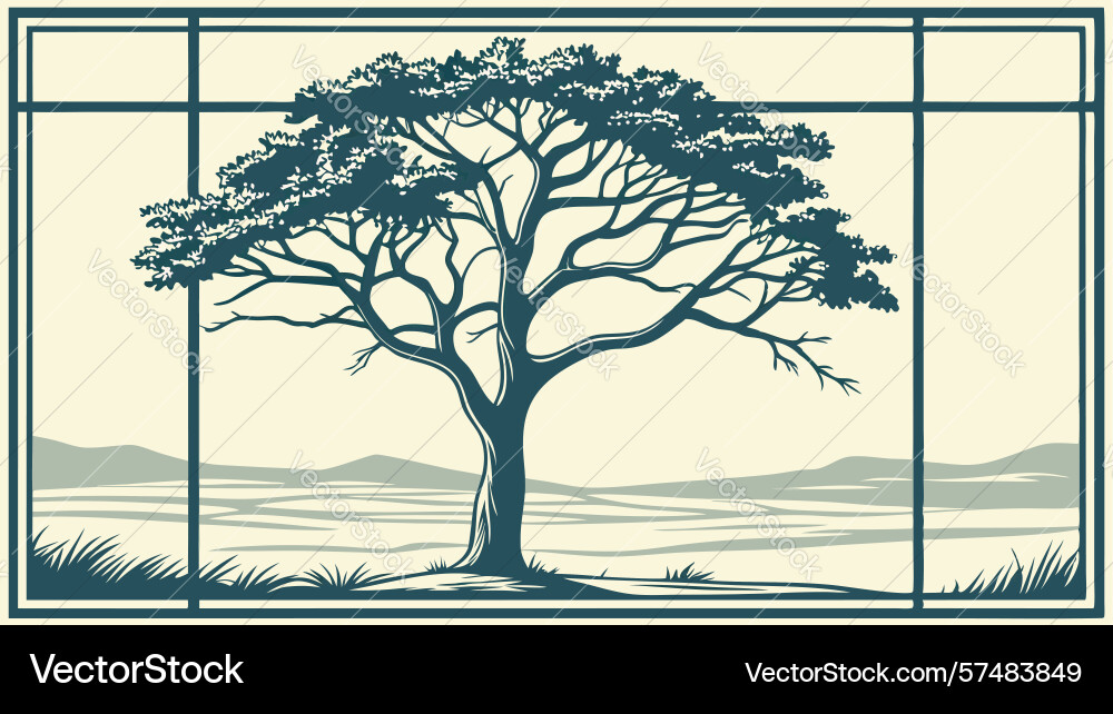 Tree in window frame urban nature view design vector image