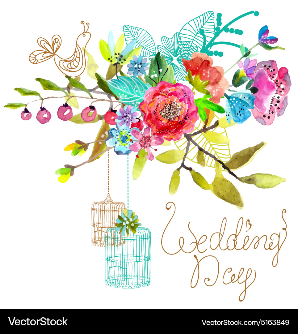 Watercolor Floral Birdcage Background Vector Image