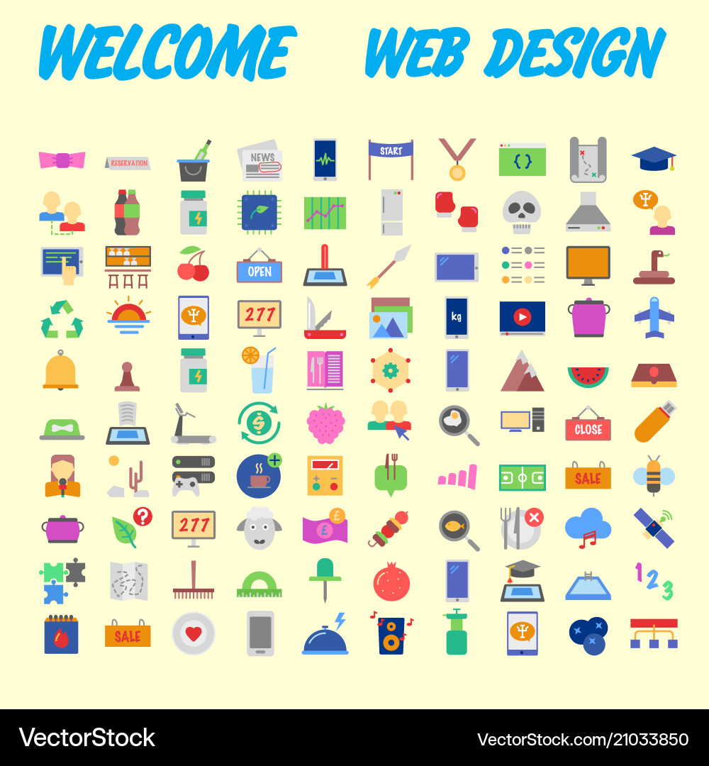 100 universal icons for web design on different vector image