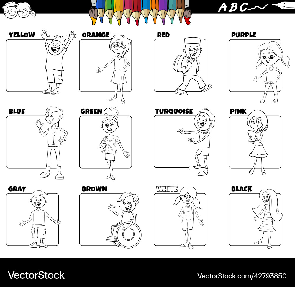 Basic colors with children characters set Basic colors with children characters set vector image