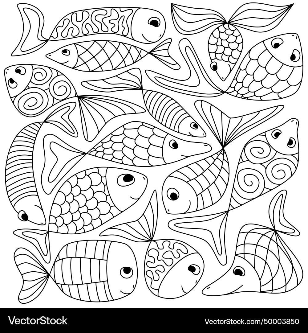 Cute doodle fantasy fish for coloring sea life Cute doodle fantasy fish for coloring sea life vector image