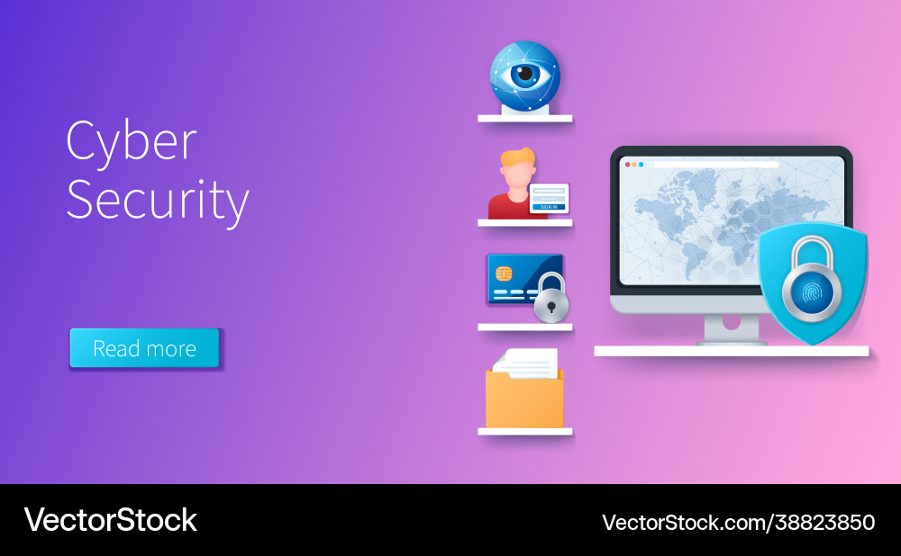 Cyber security banner computer with world map vector image