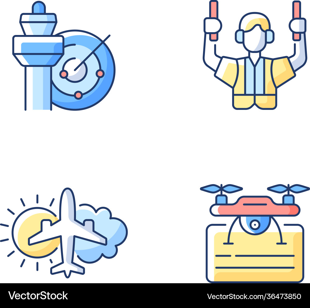 Flight dispatch rgb color icons set Flight dispatch rgb color icons set vector image