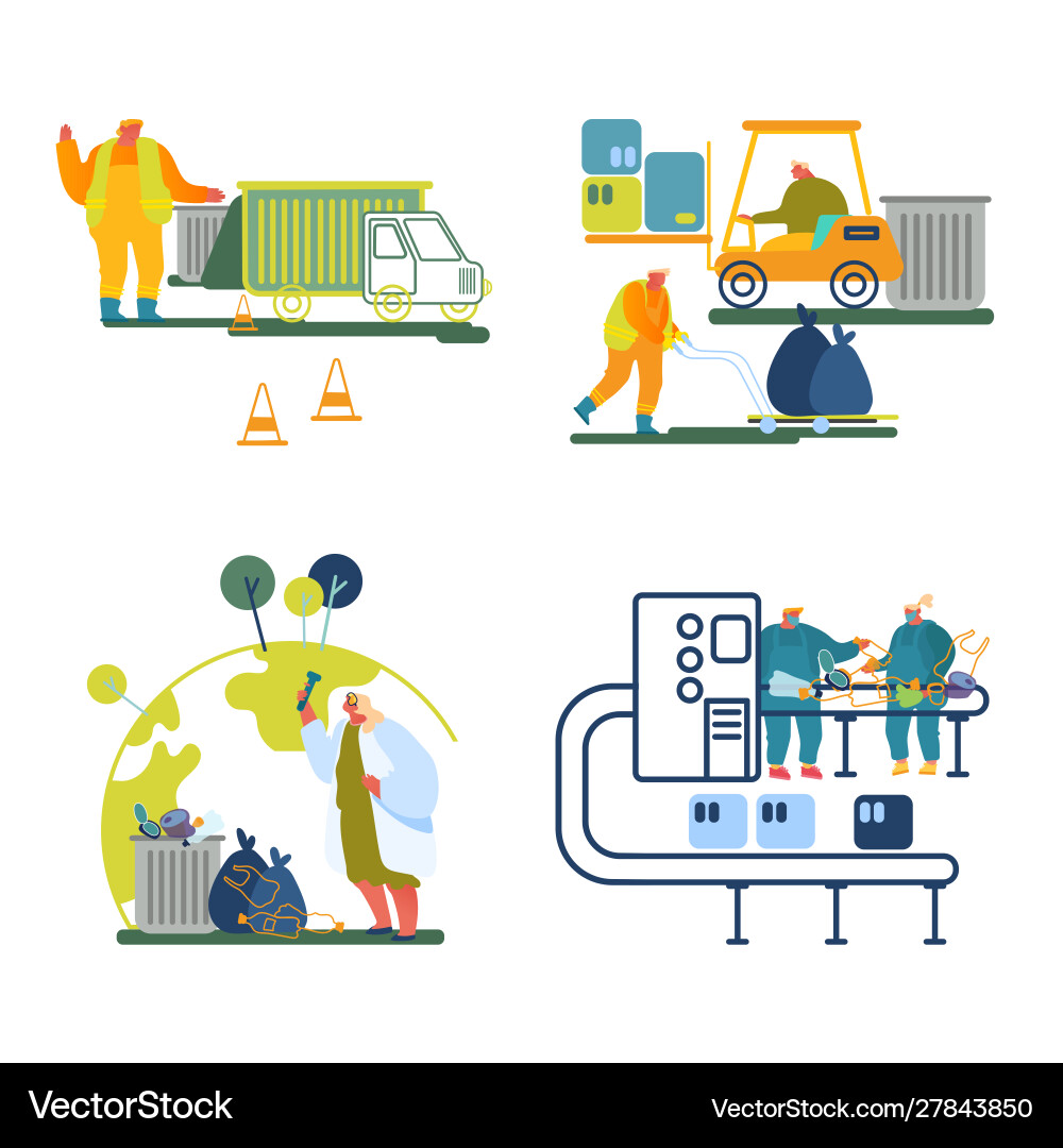 Garbage recycling working process set isolated Vector Image