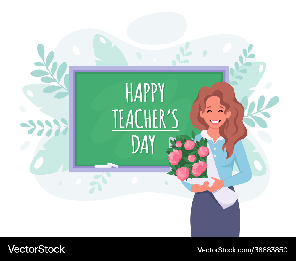 Happy teachers day concept female teacher Happy teachers day concept female teacher vector image