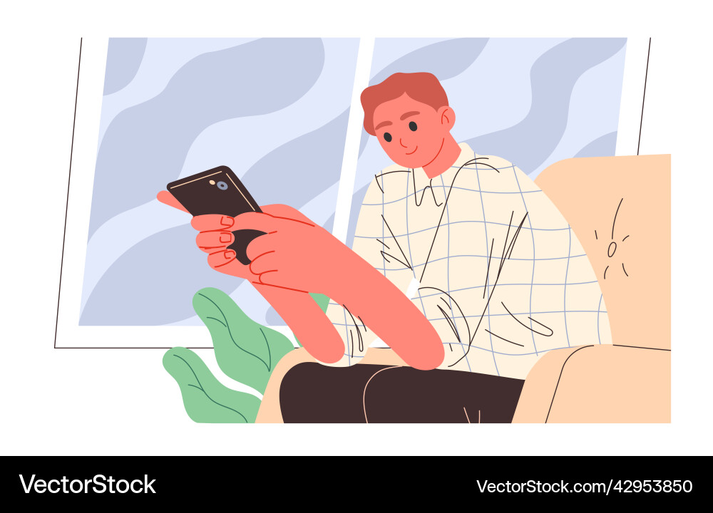 Man Using Smartphone at Home vector image
