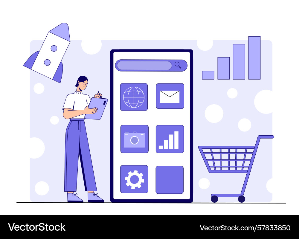Mobile app interface and user concept Mobile app interface and user concept vector image