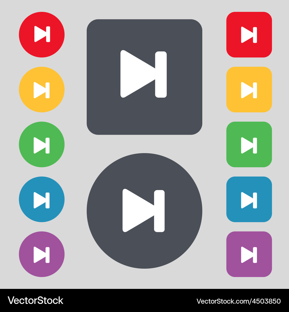 Next track icon sign a set of 12 colored buttons vector image
