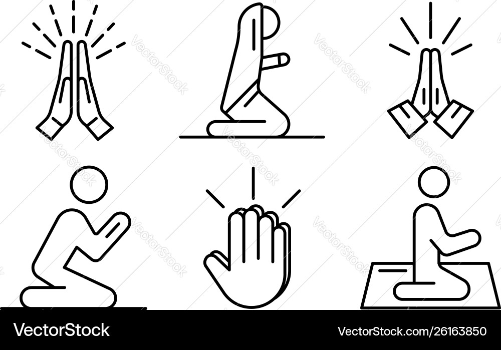 Prayer icons set outline style Prayer icons set outline style vector image