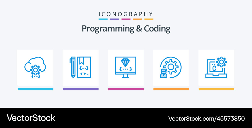 Programming and coding blue 5 icon pack including vector image