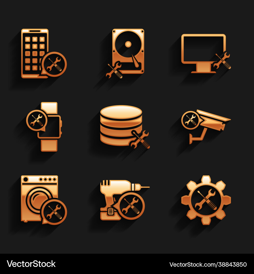 Set database server service drill machine wrench Vector Image