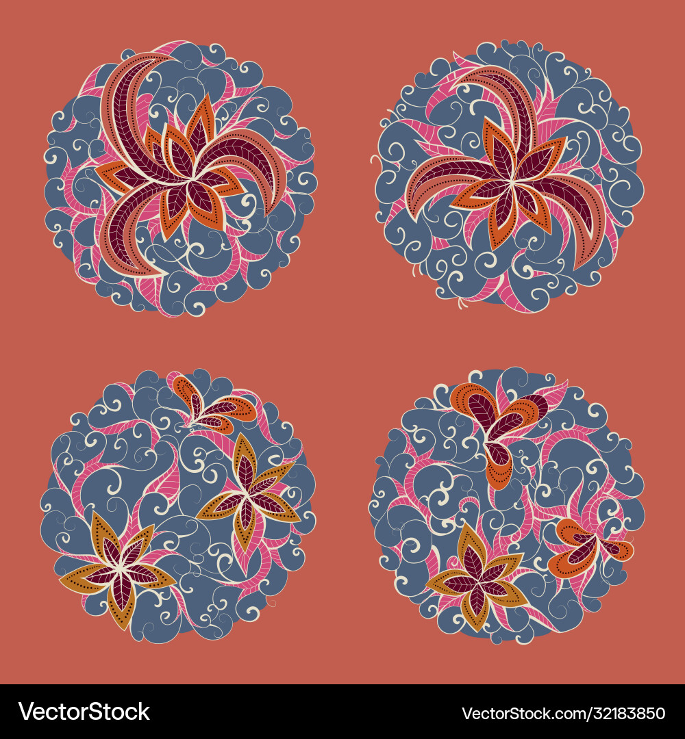 Set round patterns with floral elements Set round patterns with floral elements Vector Image