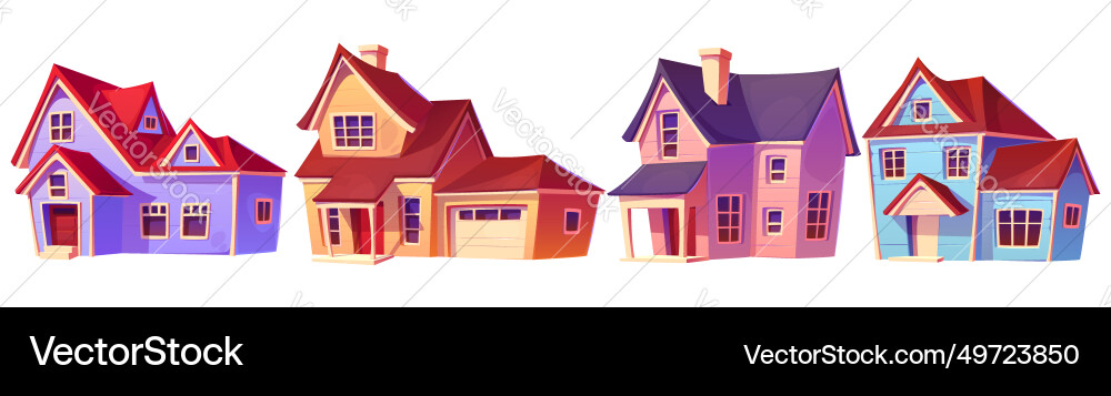 Suburban and village private house cartoon set Suburban and village private house cartoon set vector image
