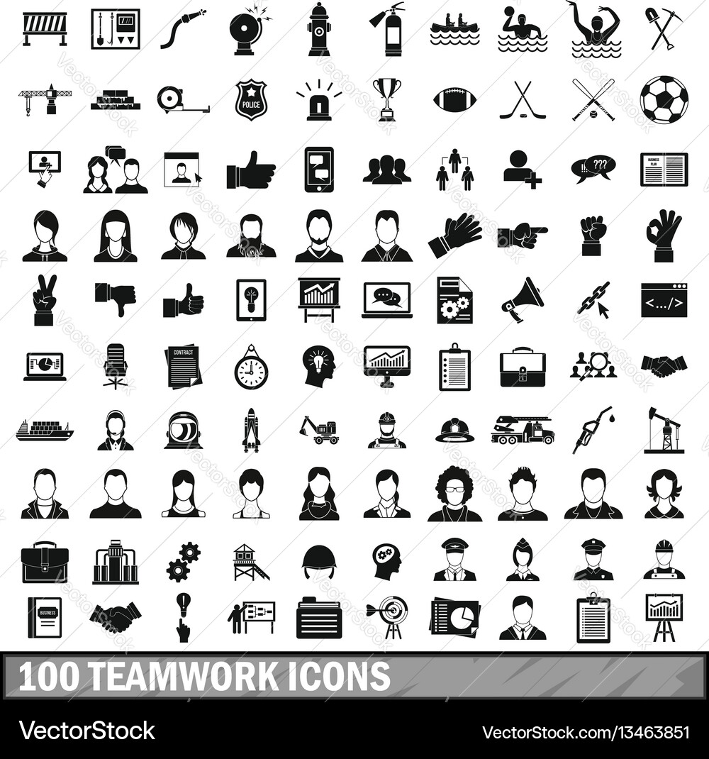 100 team work icons set in simple style Vector Image