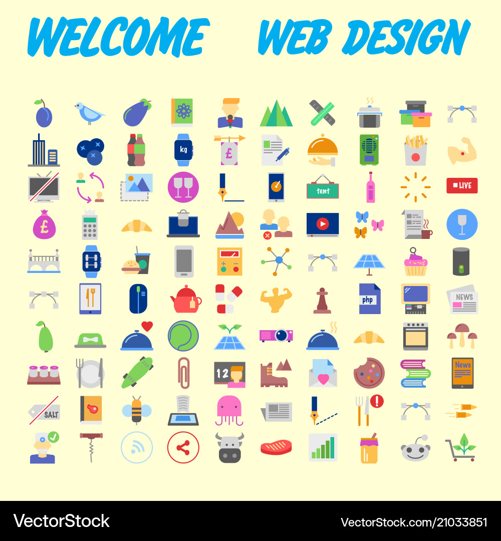 100 universal icons for web design on different vector image