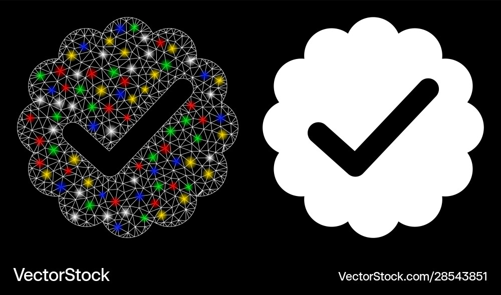 Bright mesh wire frame valid icon with flare spots Vector Image