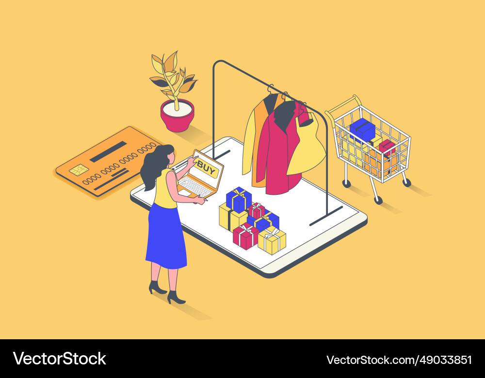 E-commerce concept in 3d isometric design vector image