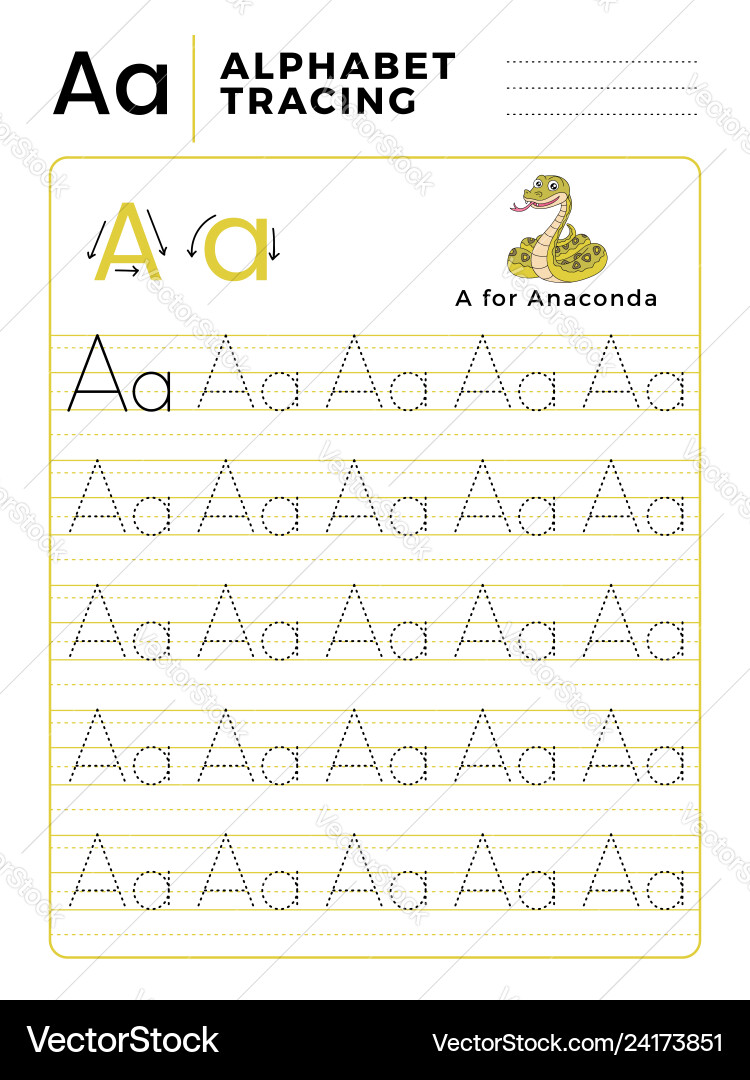Letter a alphabet tracing book with example Letter a alphabet tracing book with example vector image