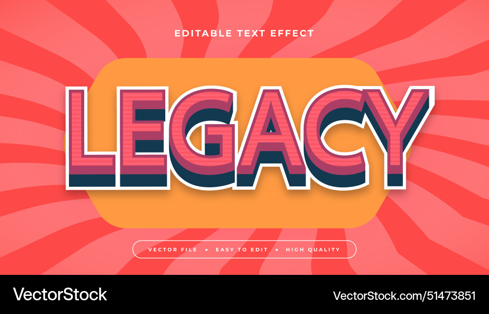 Red pink and orange legacy 3d editable text Vector Image