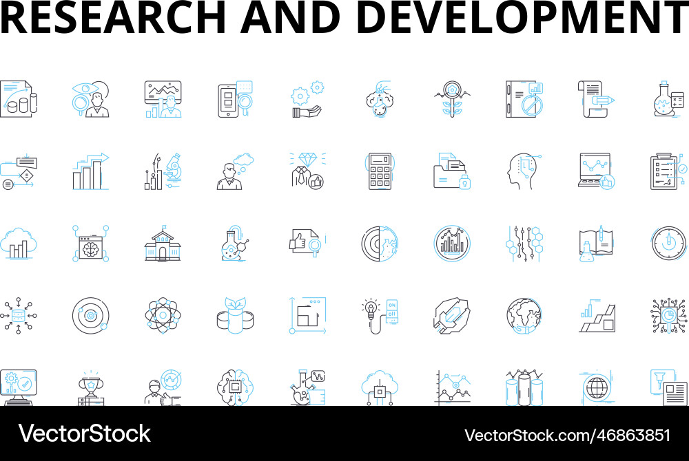 Research and development linear icons set Research and development linear icons set vector image