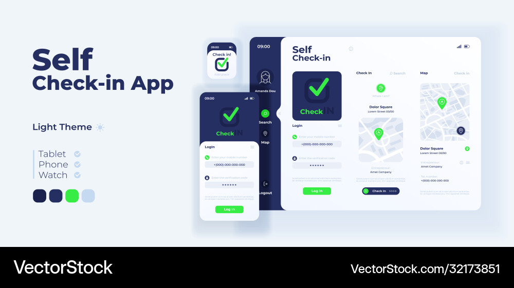 Self check in app screen adaptive design template Self check in app screen adaptive design template vector image