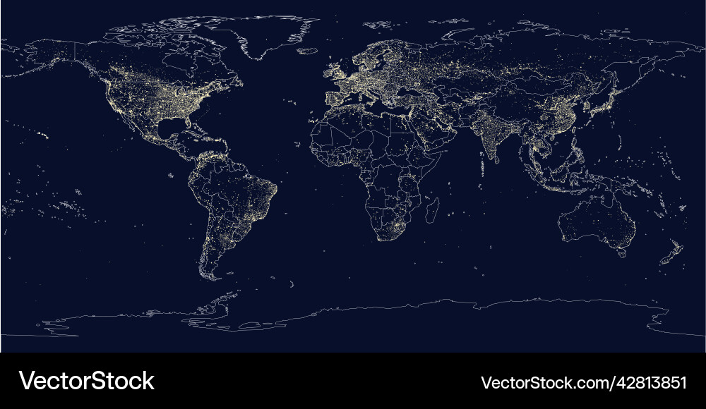 World city lights map night earth view from space World city lights map night earth view from space vector image