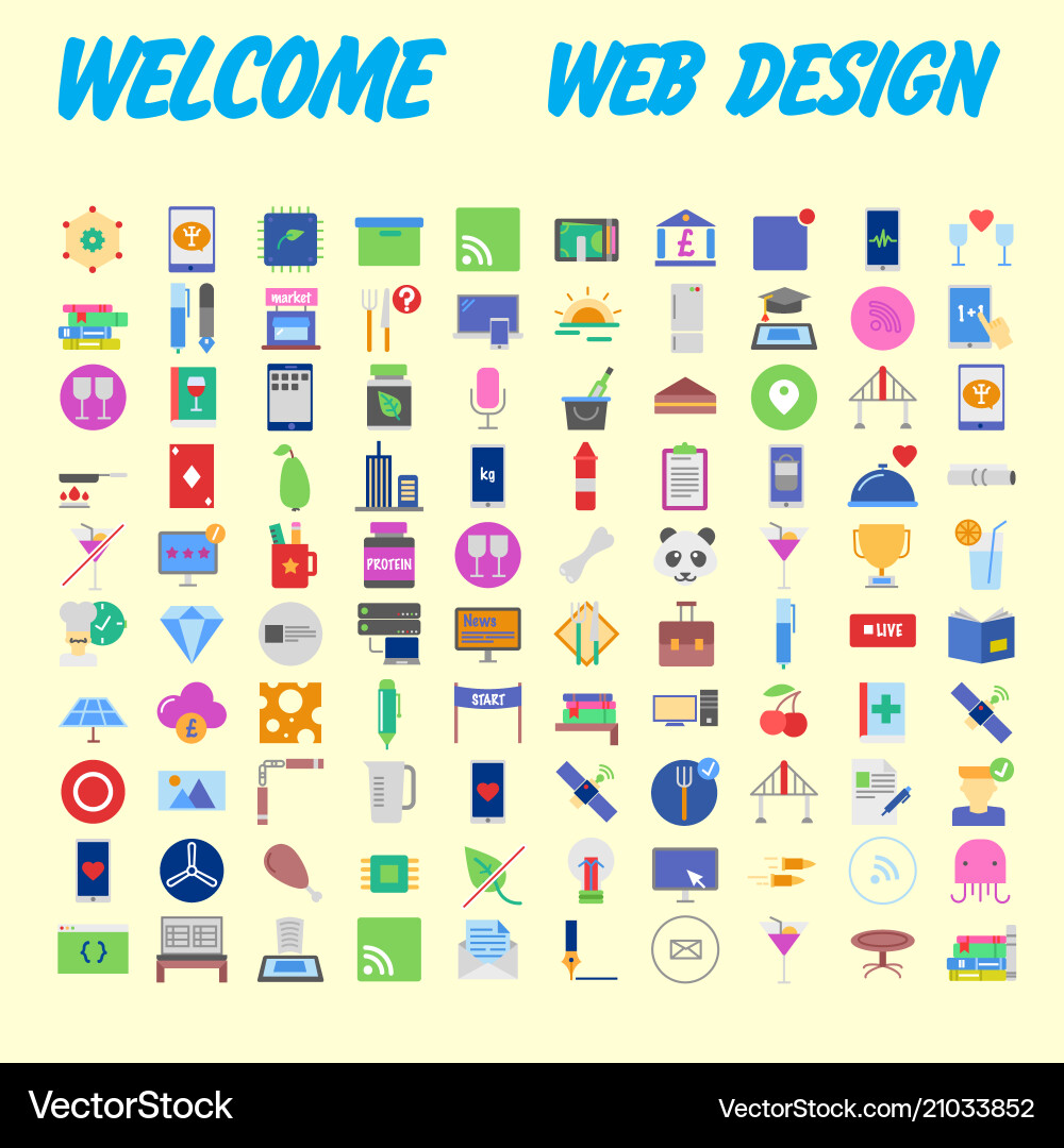 100 universal icons for web design on different vector image