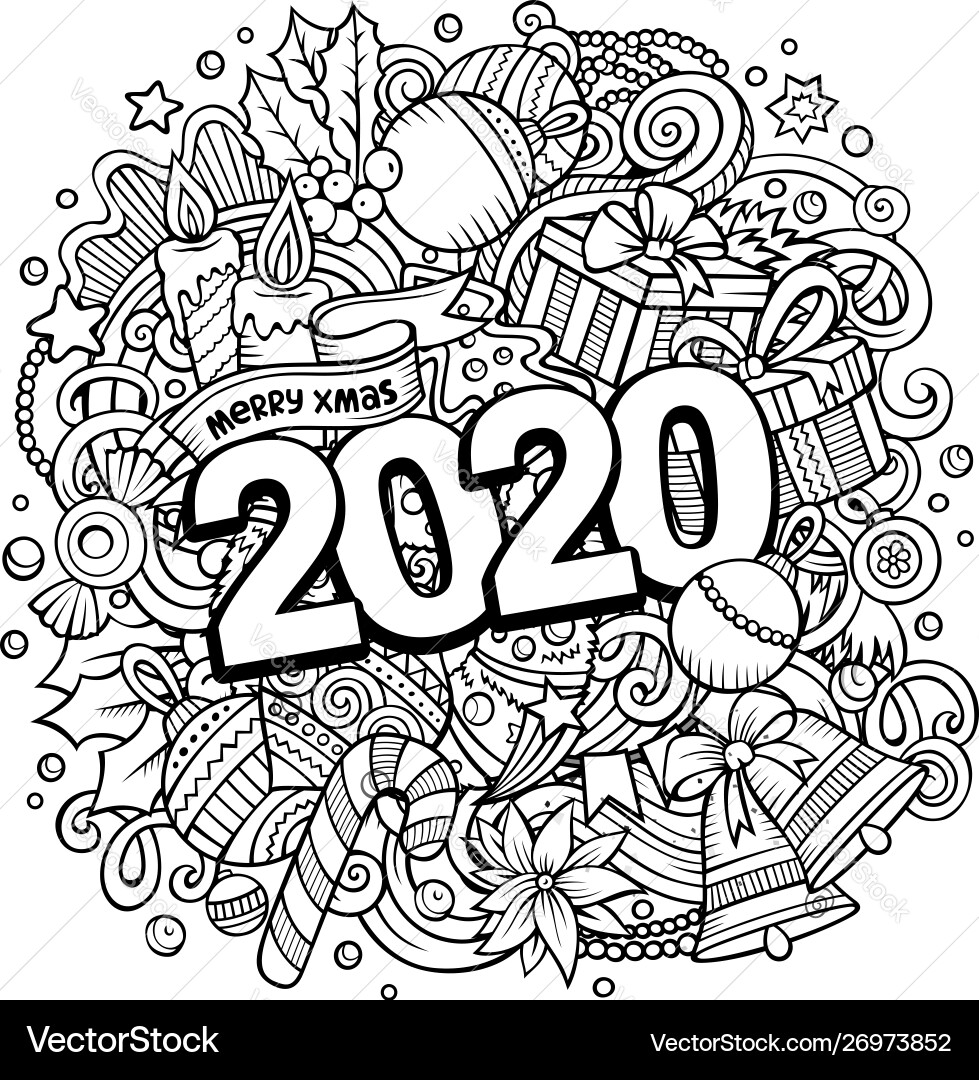 2020 doodles new year objects vector image