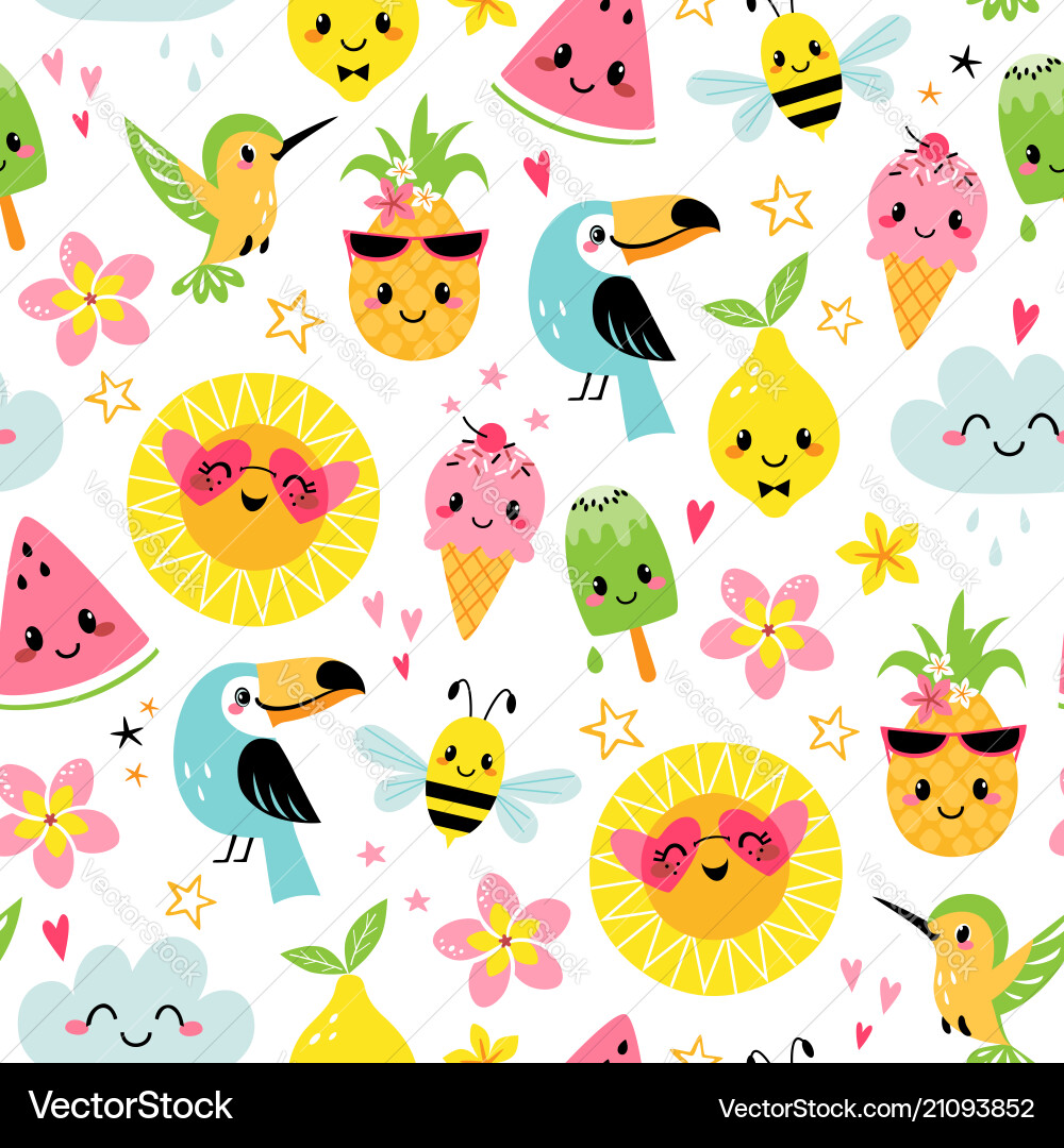 Cute summer characters pattern vector image