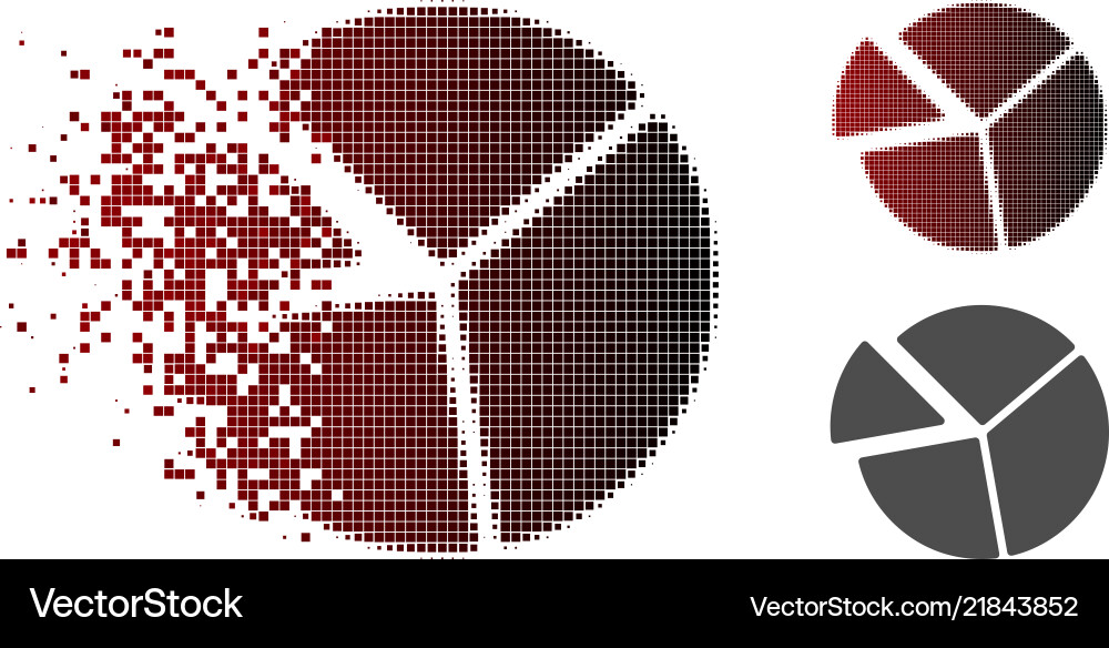 Dissolved pixelated halftone pie chart icon Dissolved pixelated halftone pie chart icon vector image