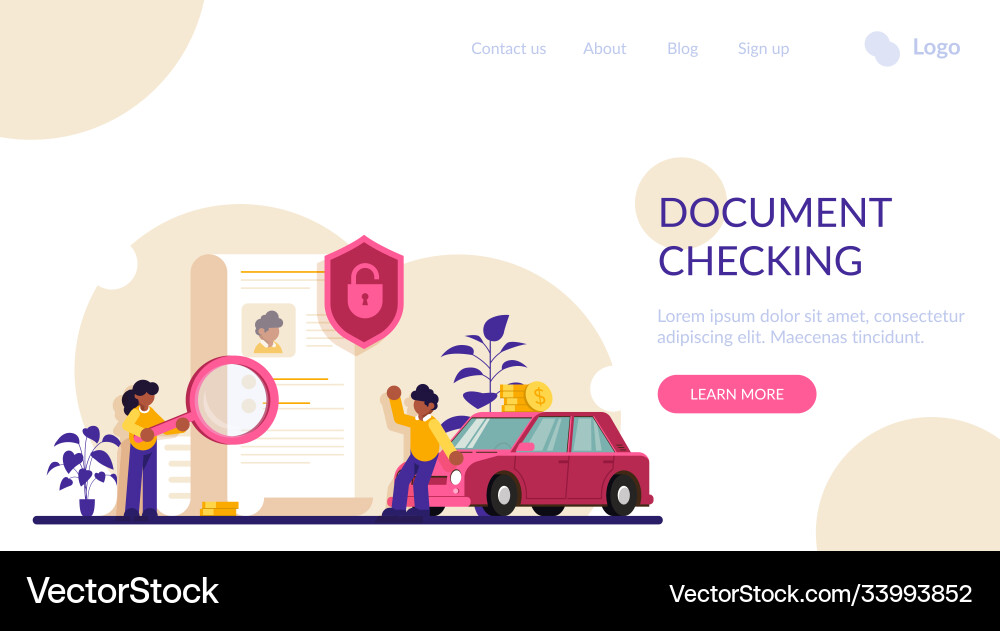Document checking concept characters make a deal Document checking concept characters make a deal vector image
