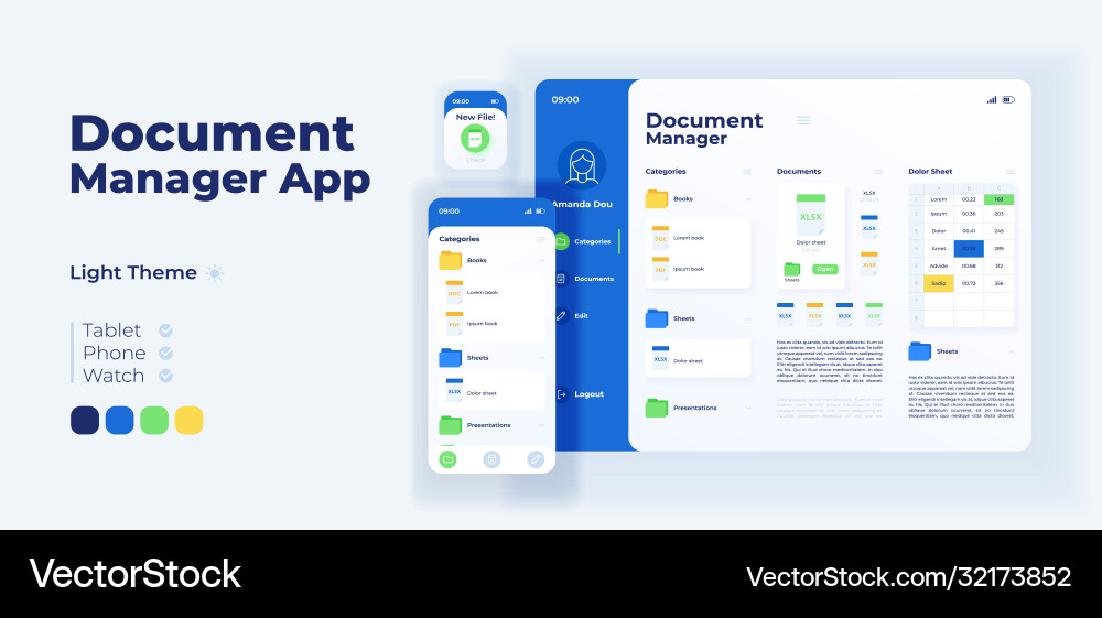 File management app screen adaptive design File management app screen adaptive design Vector Image