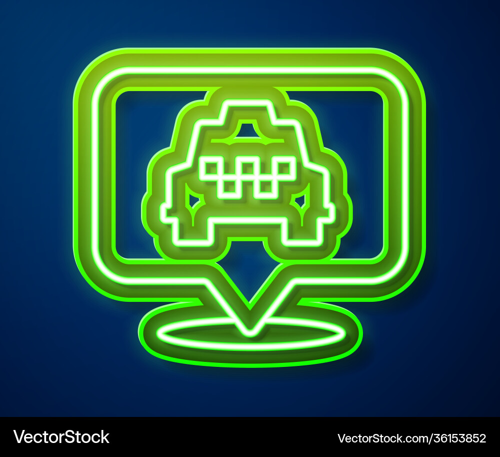 Glowing neon line map pointer with taxi icon Glowing neon line map pointer with taxi icon vector image
