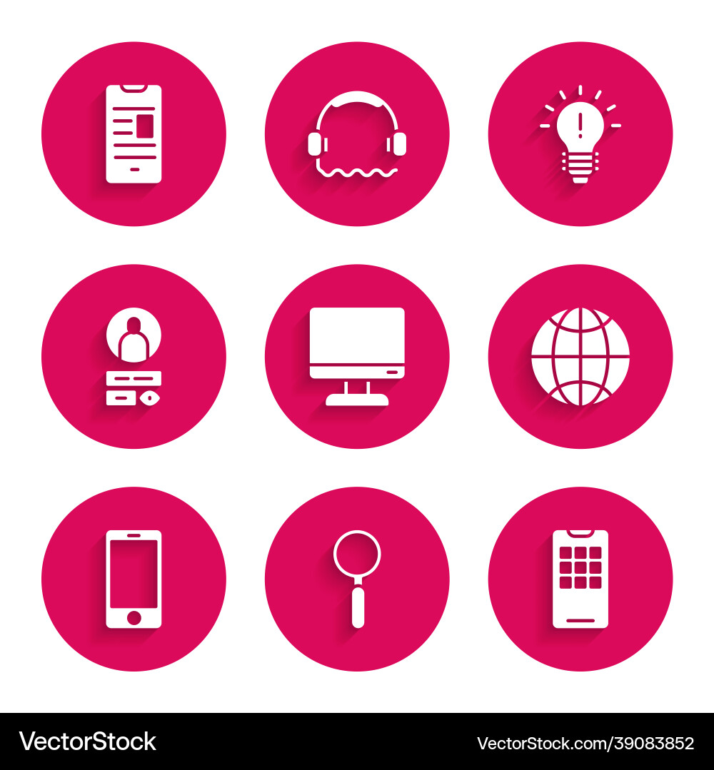 Set computer monitor screen magnifying glass Vector Image