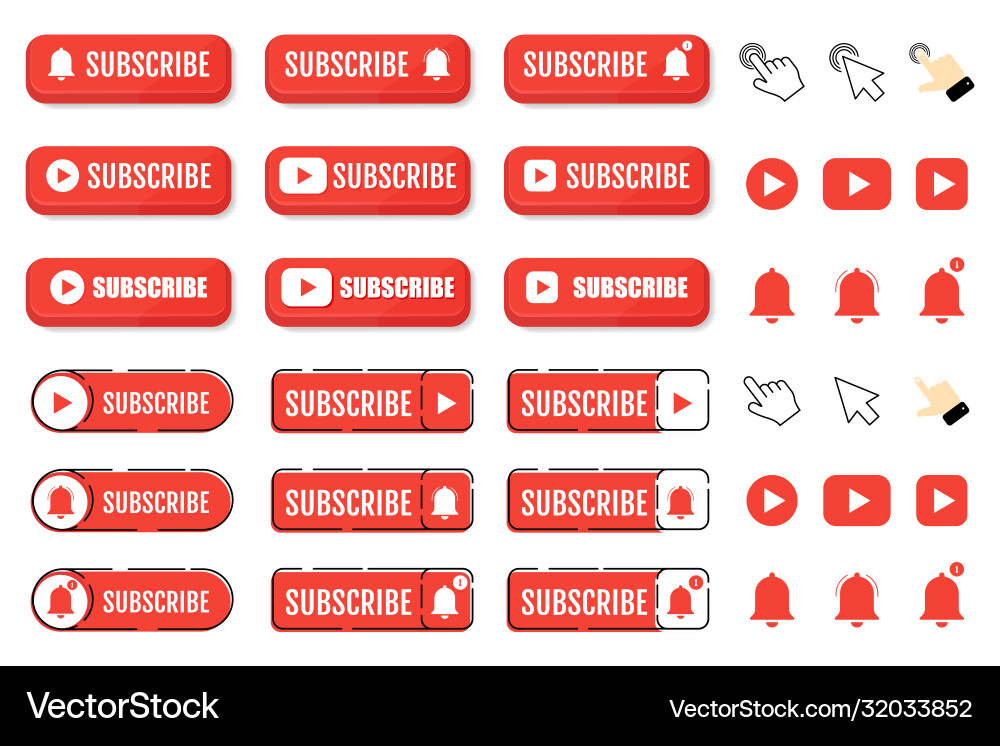 Subscribe call button and hand cursor red Subscribe call button and hand cursor red vector image