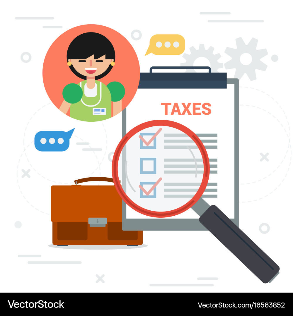 Tax inspector with magnifier and check list Vector Image