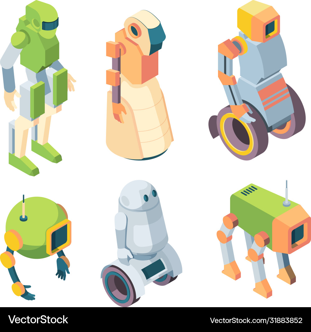 Technological robots helper future isometry set Technological robots helper future isometry set vector image