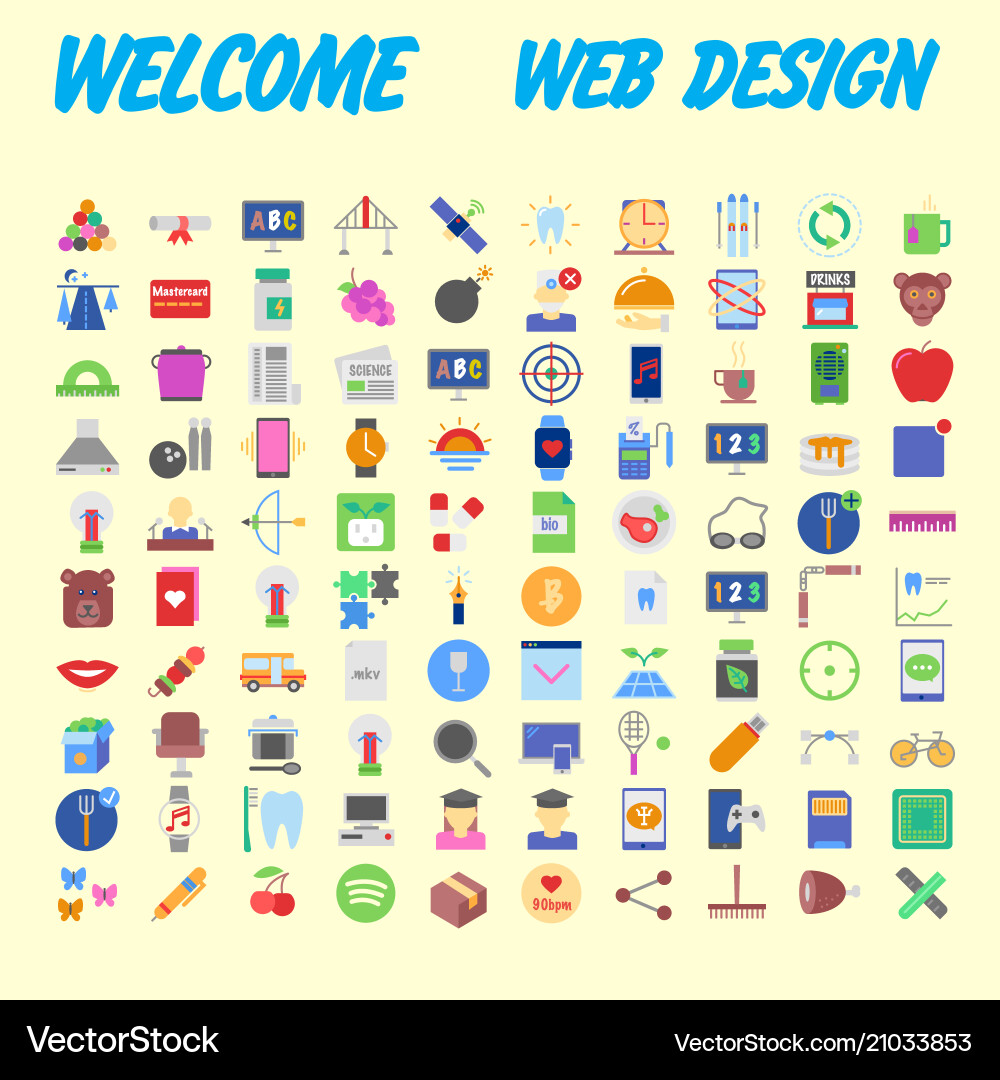 100 universal icons for web design on different vector image