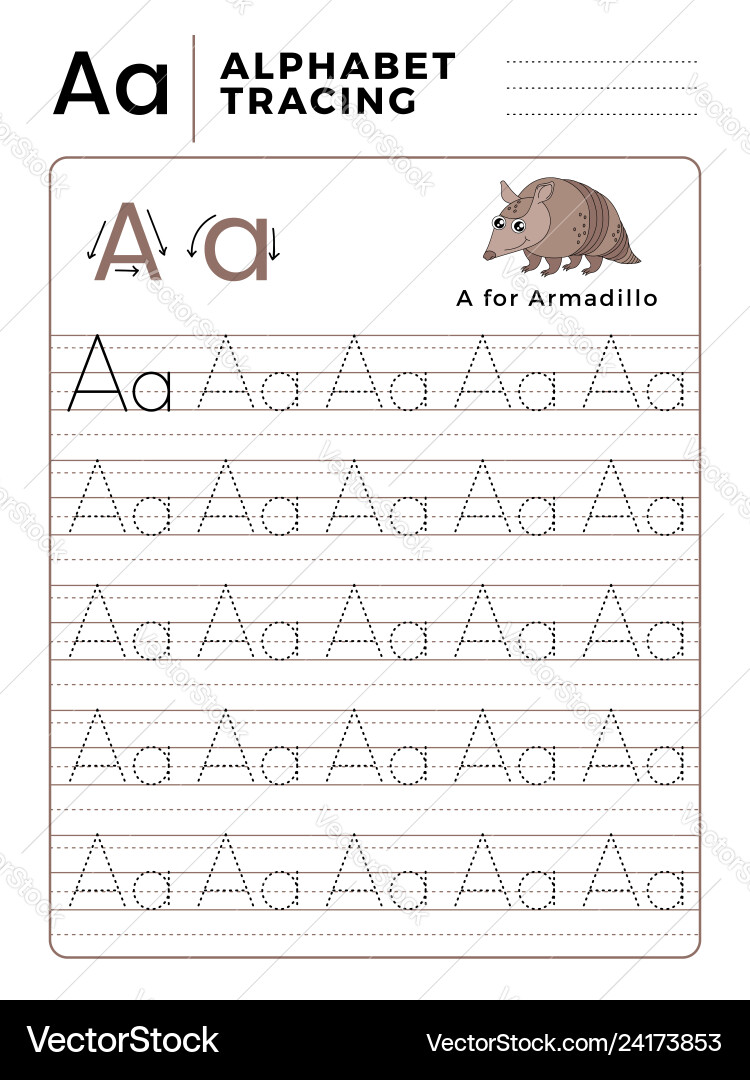 Letter a alphabet tracing book with example Letter a alphabet tracing book with example Vector Image
