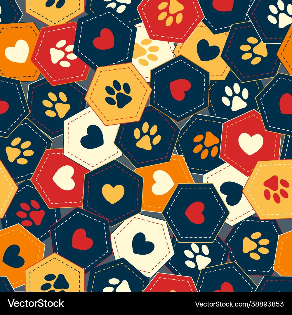 Pattern with pet footprint in overlapping hexagons Pattern with pet footprint in overlapping hexagons vector image