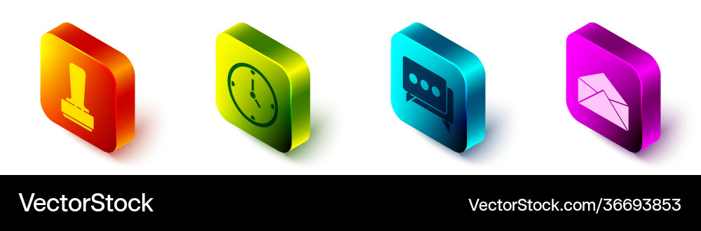 Set isometric stamp clock speech bubble chat Set isometric stamp clock speech bubble chat vector image